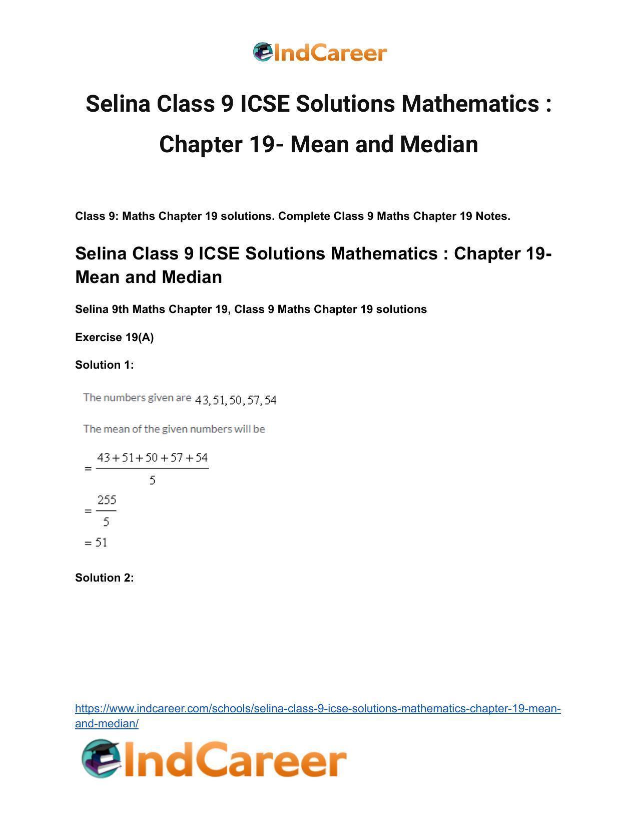 Selina Class 9 ICSE Solutions Mathematics : Chapter 19- Mean and Median - Page 2