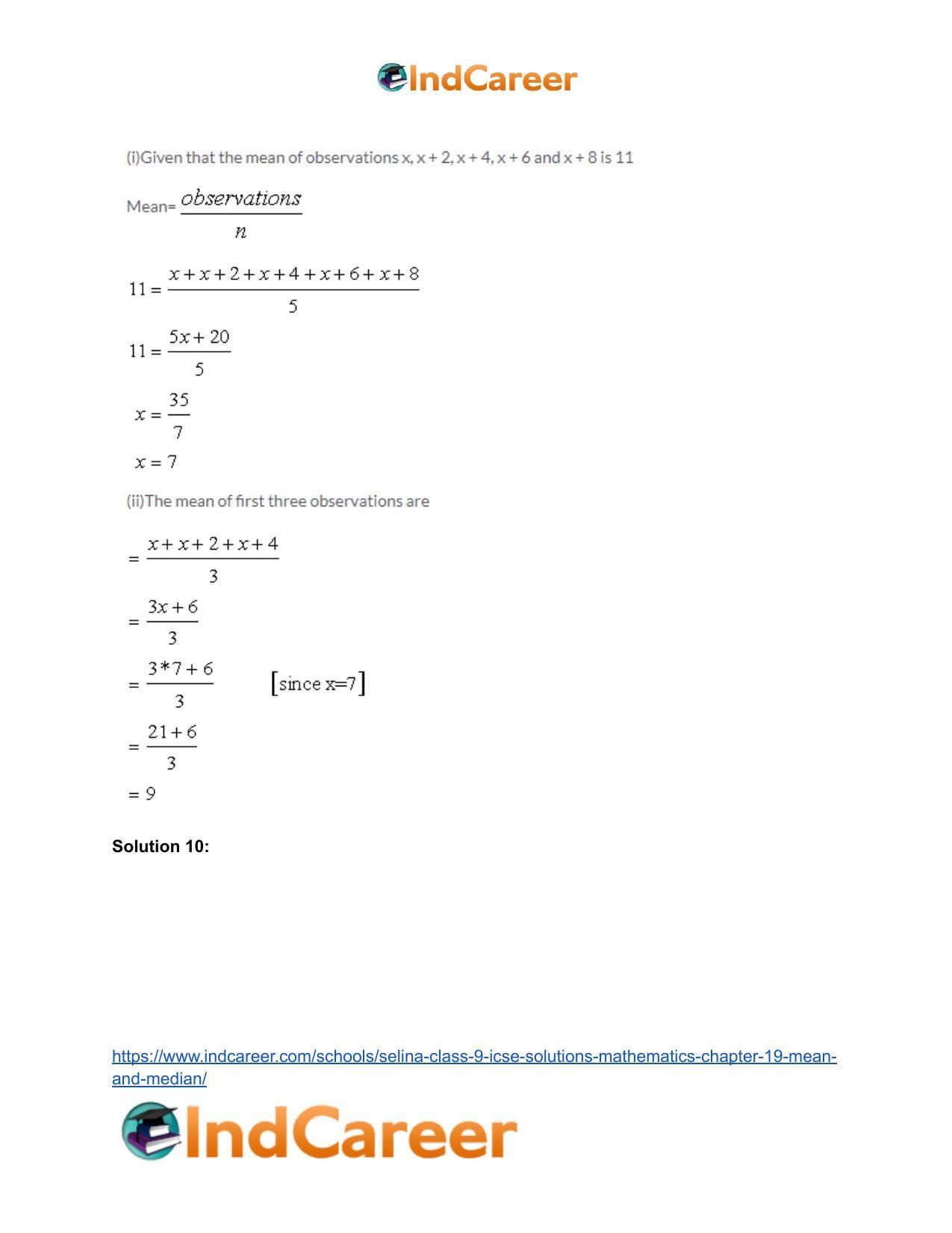 Selina Class 9 ICSE Solutions Mathematics : Chapter 19- Mean and Median - Page 8