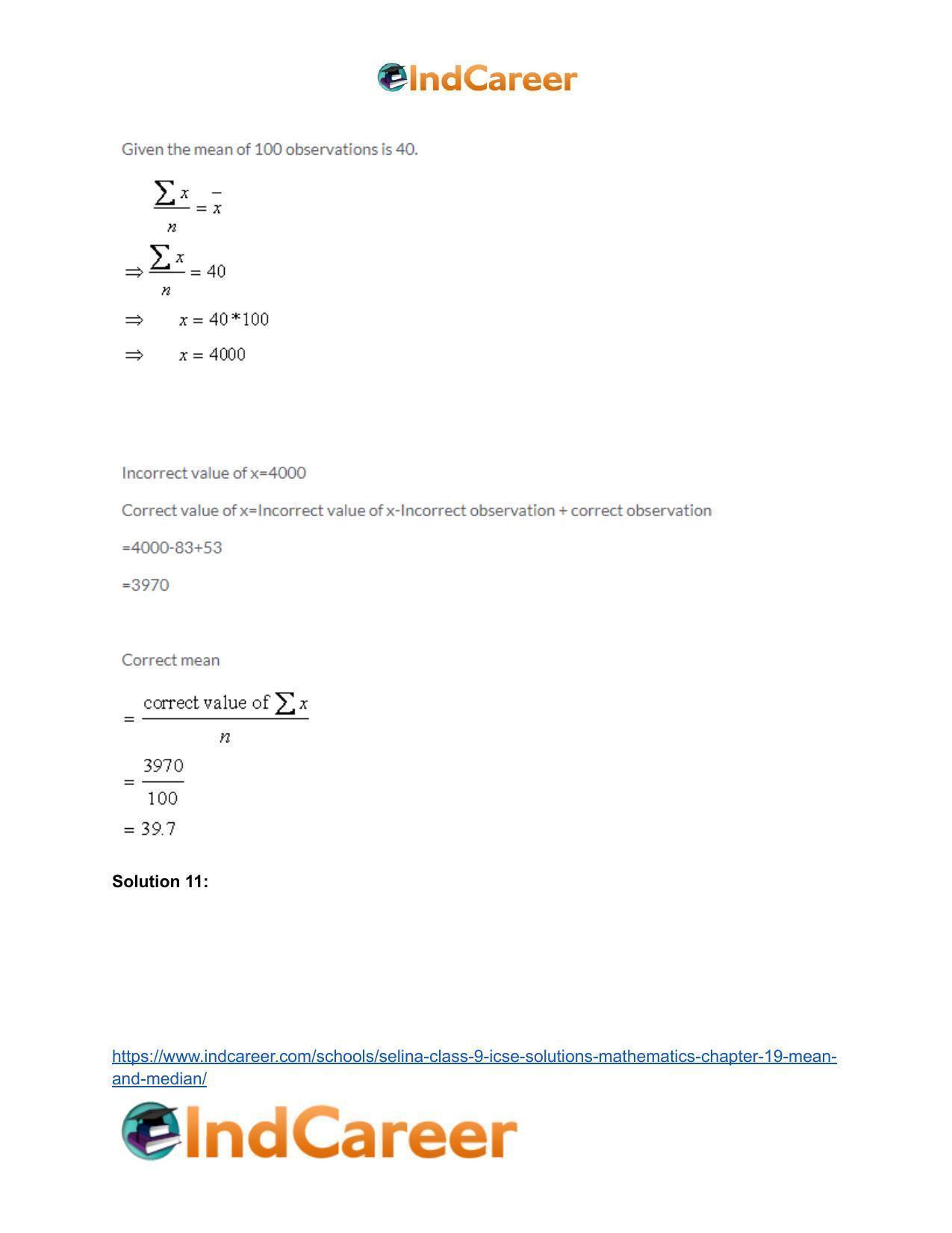Selina Class 9 ICSE Solutions Mathematics : Chapter 19- Mean and Median - Page 9