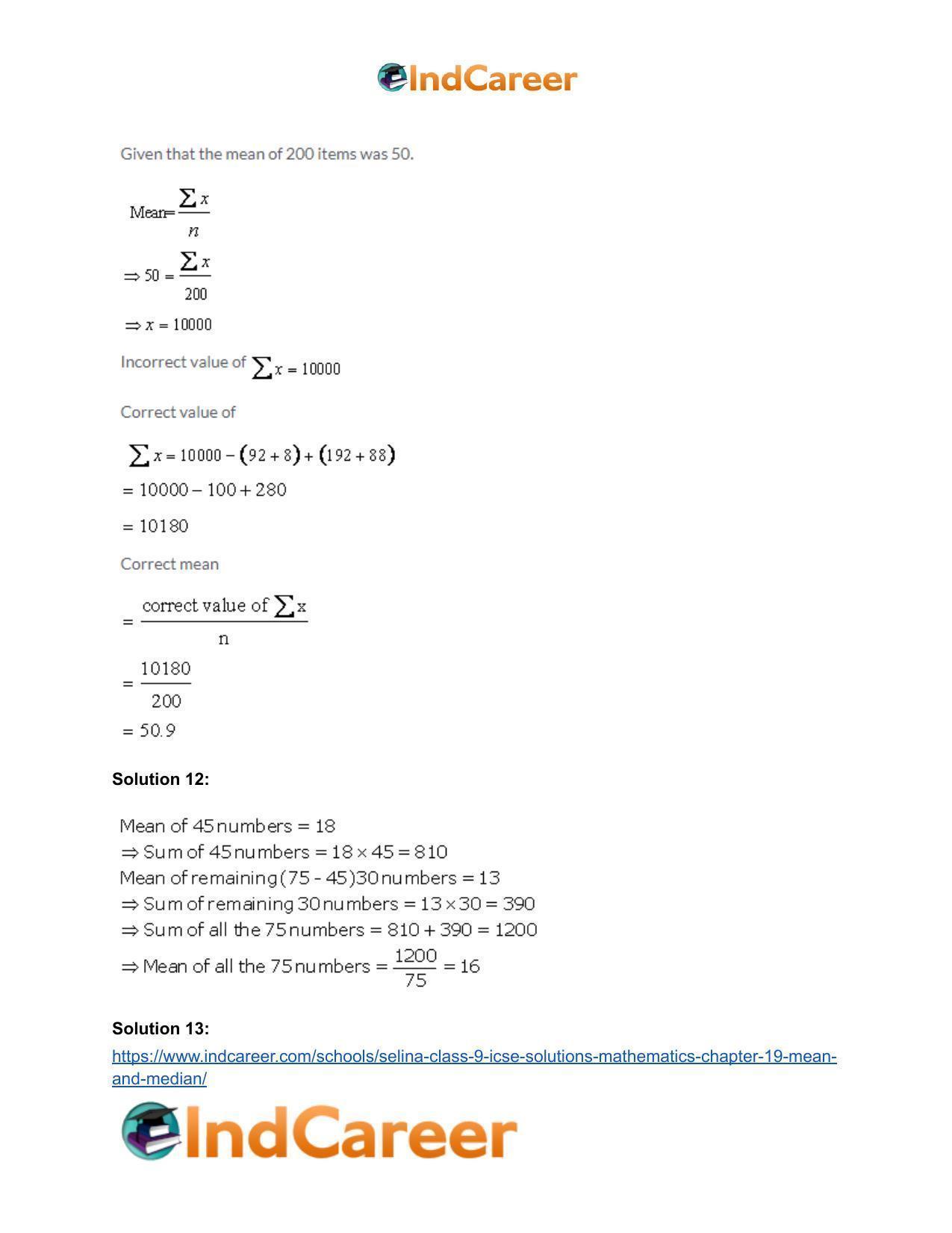 Selina Class 9 ICSE Solutions Mathematics : Chapter 19- Mean and Median - Page 10