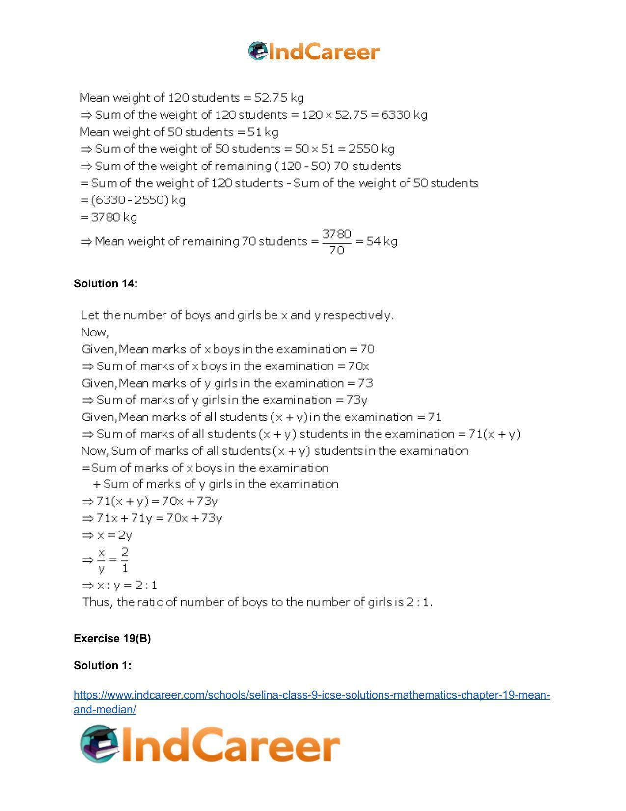 Selina Class 9 ICSE Solutions Mathematics : Chapter 19- Mean and Median - Page 11