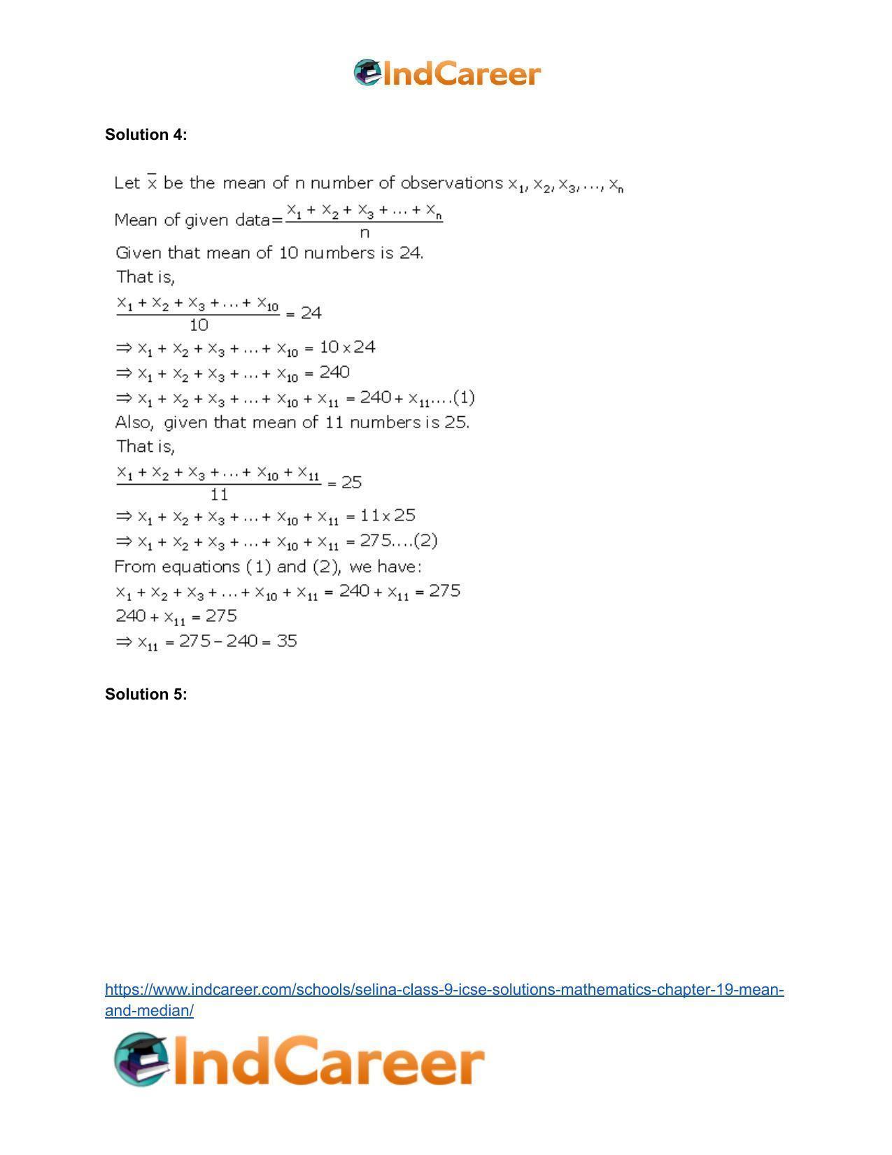 Selina Class 9 ICSE Solutions Mathematics : Chapter 19- Mean and Median - Page 21
