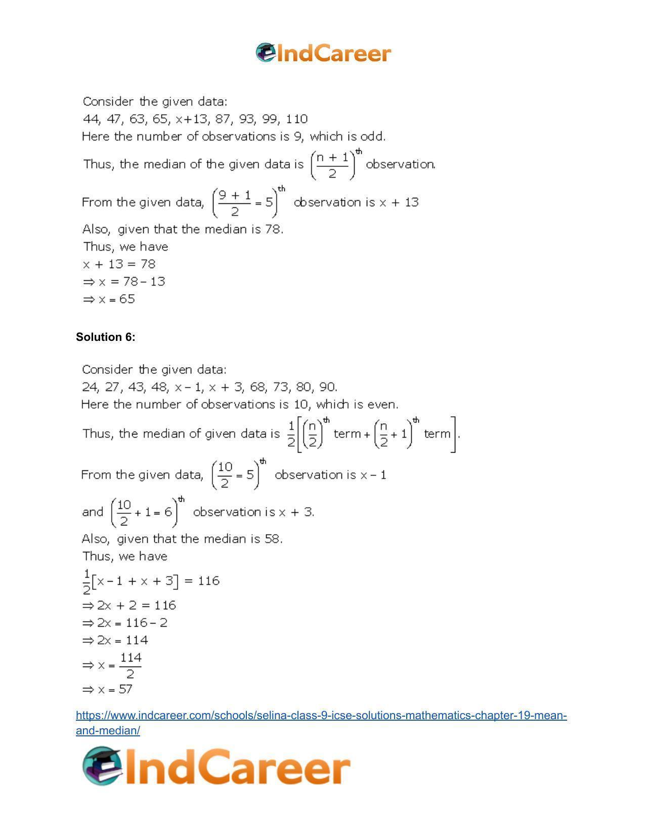 Selina Class 9 ICSE Solutions Mathematics : Chapter 19- Mean and Median - Page 22