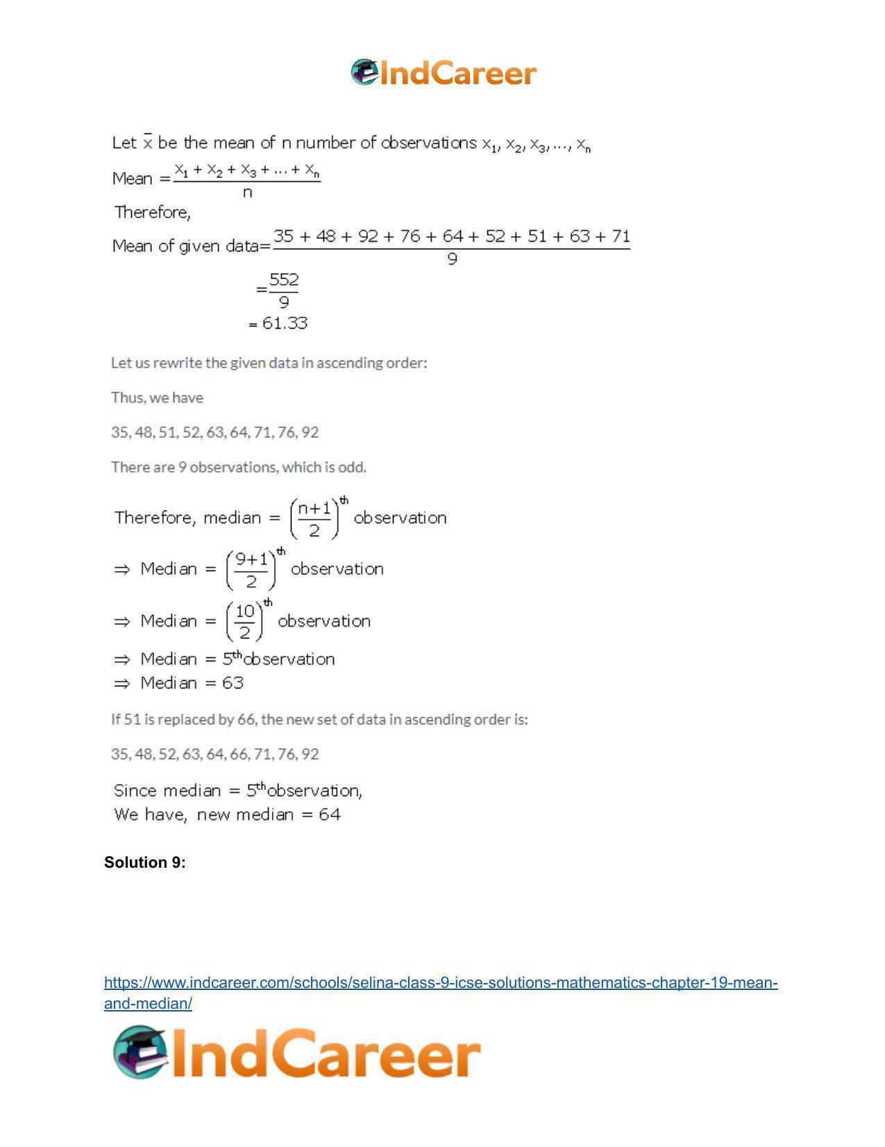 Selina Class 9 ICSE Solutions Mathematics : Chapter 19- Mean and Median - Page 25