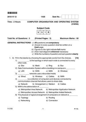 Goa Board Class 12 Computer Org & Operating System (CWSN) Voc 318 Cwsn (June 2018) Question Paper