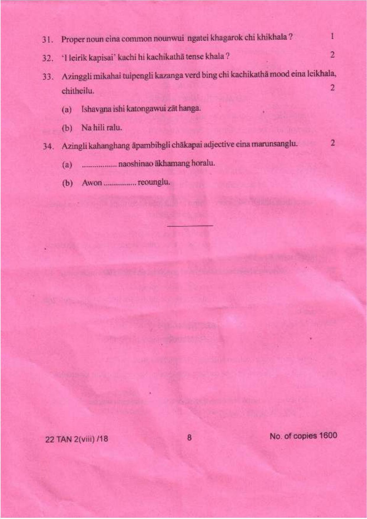 COHSEM Class 12	Tangkhul (M.I.L.) 2018 Question Papers - Page 8