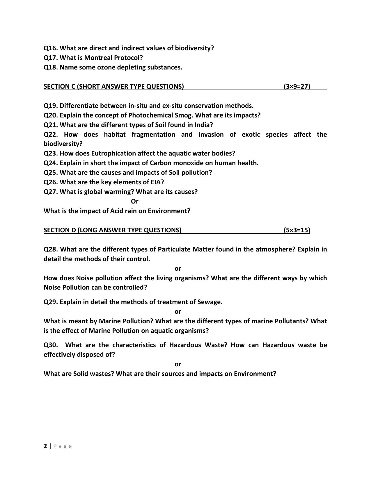 JKBOSE Class 12 EVS Model Question Paper - Page 2