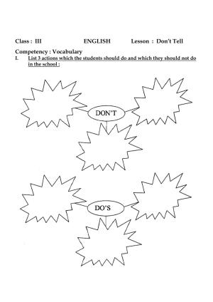 Worksheet for Class 3 English Don’t Tell Assignment I