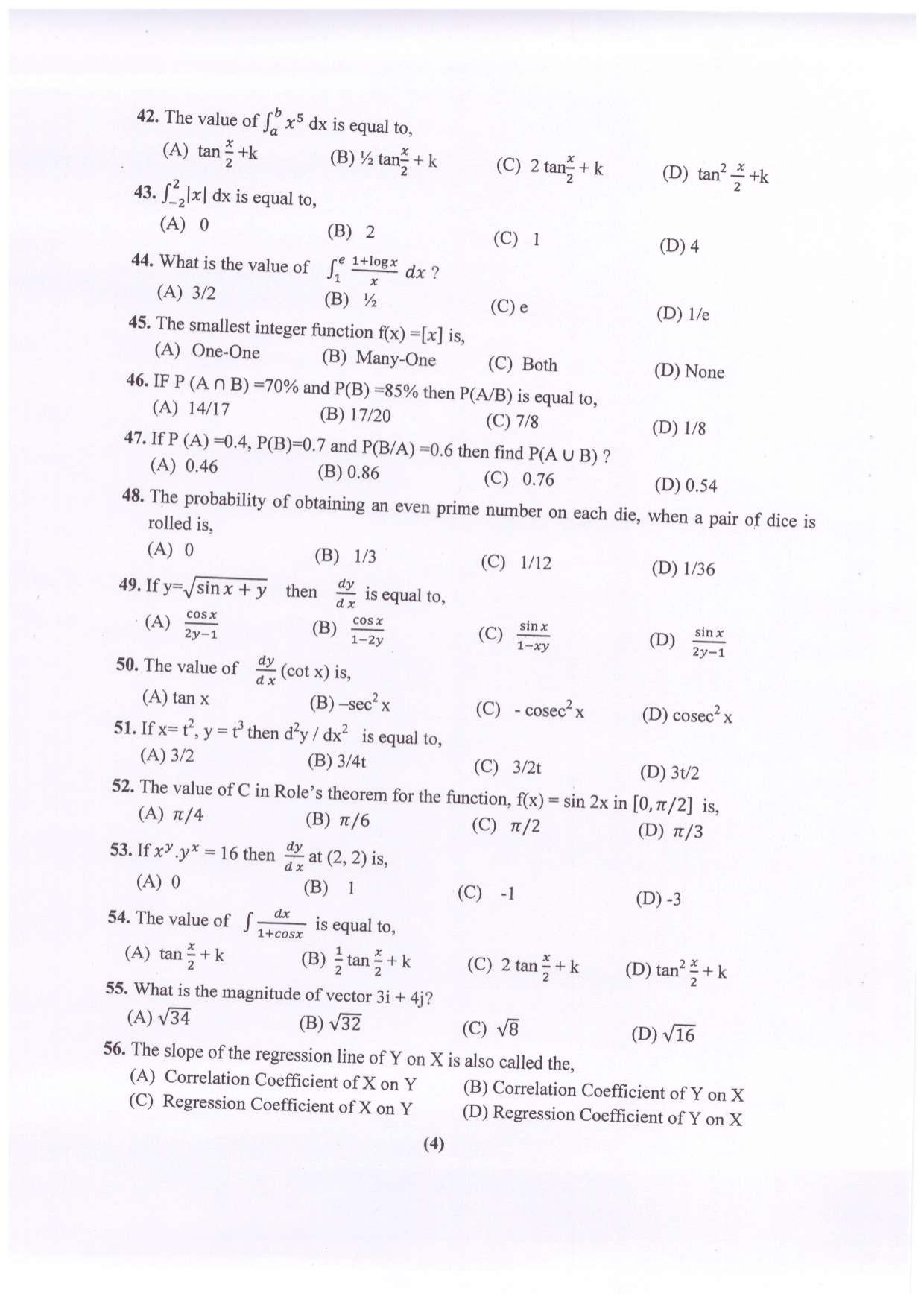 PUCET UG 2023 Mathematics Question Paper - Page 5