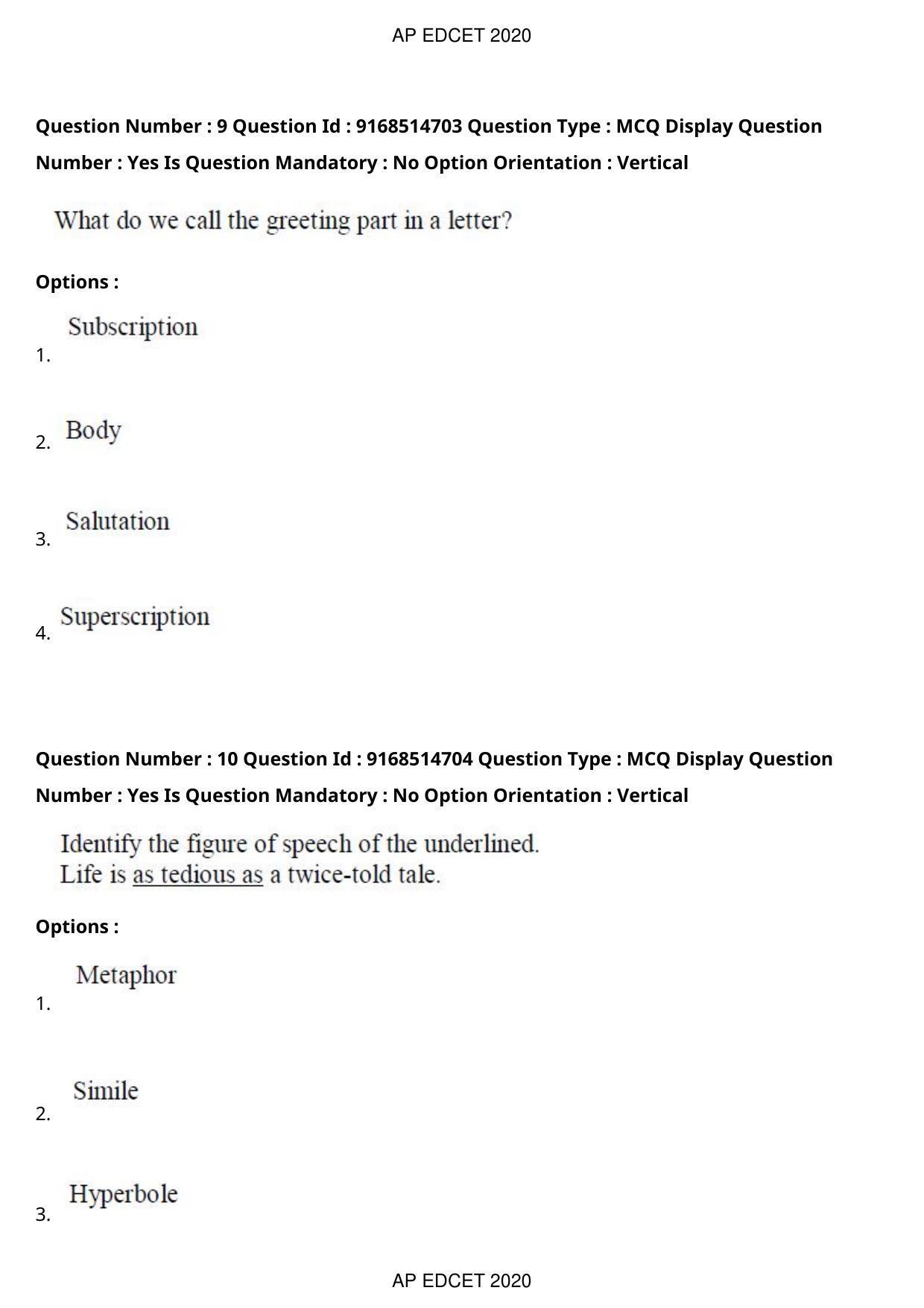 AP EDCET 2020 Maths Question Paper Shift 1 - Page 8