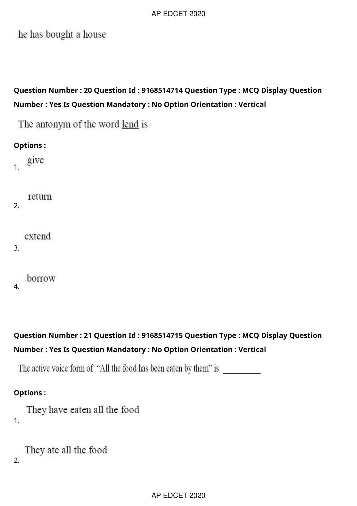 AP EDCET 2020 Maths Question Paper Shift 1 - Page 14