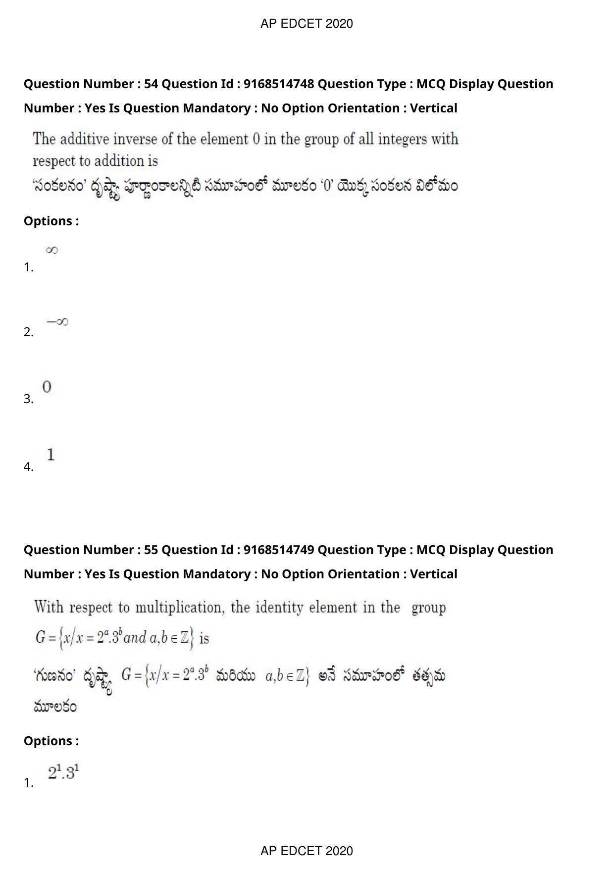 AP EDCET 2020 Maths Question Paper Shift 1 - Page 40