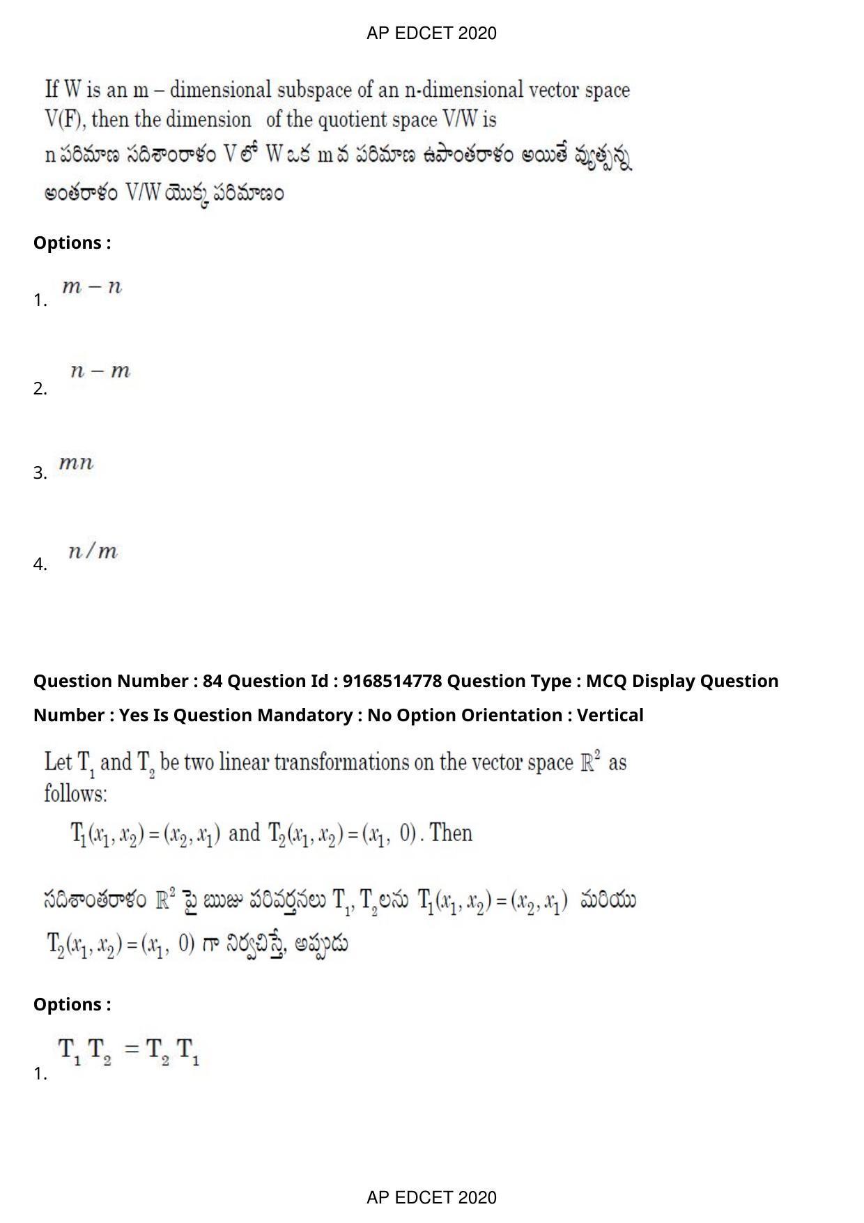 AP EDCET 2020 Maths Question Paper Shift 1 - Page 60