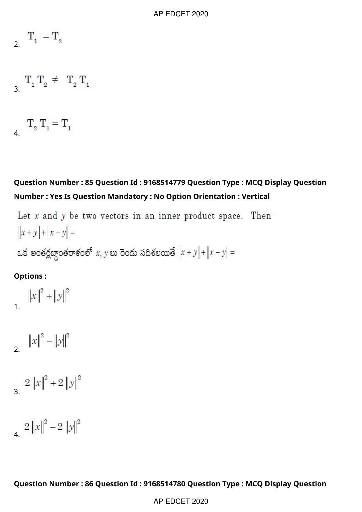 AP EDCET 2020 Maths Question Paper Shift 1 - Page 61