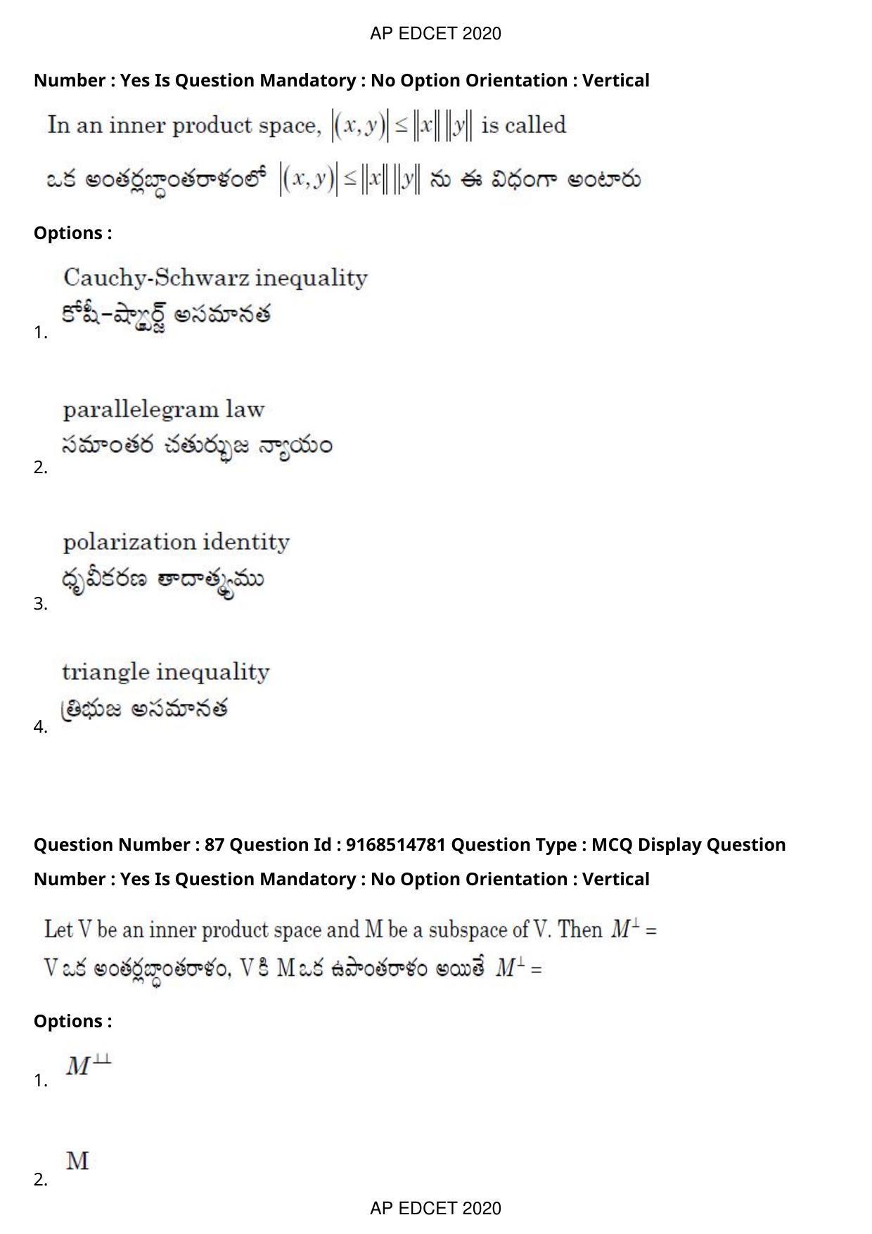AP EDCET 2020 Maths Question Paper Shift 1 - Page 62