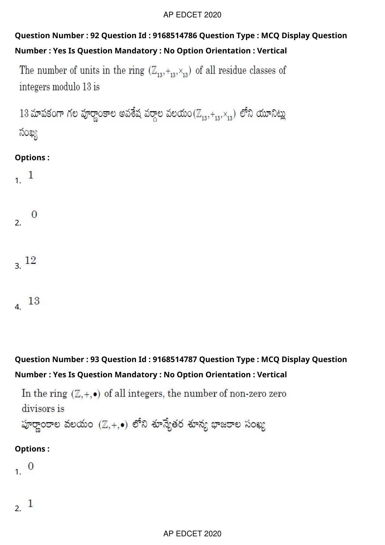 AP EDCET 2020 Maths Question Paper Shift 1 - Page 66
