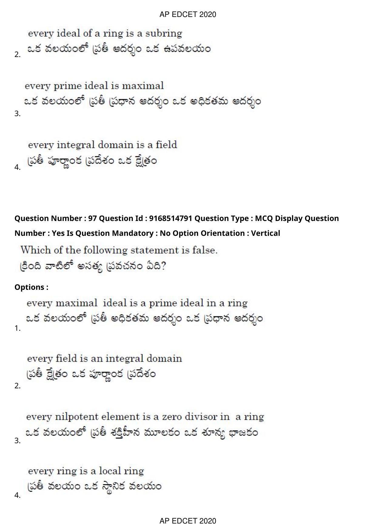 AP EDCET 2020 Maths Question Paper Shift 1 - Page 69