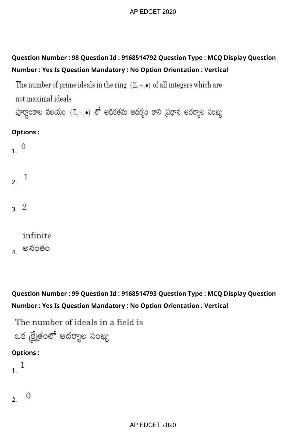 AP EDCET 2020 Maths Question Paper Shift 1 - Page 70