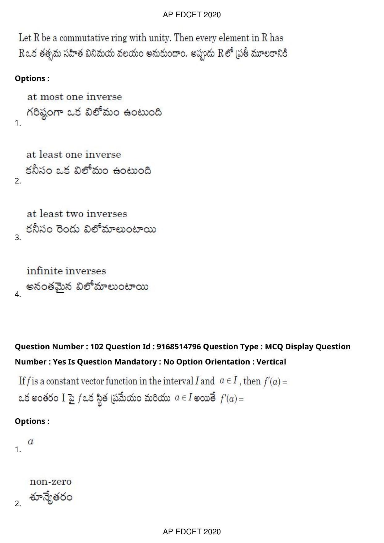 AP EDCET 2020 Maths Question Paper Shift 1 - Page 72