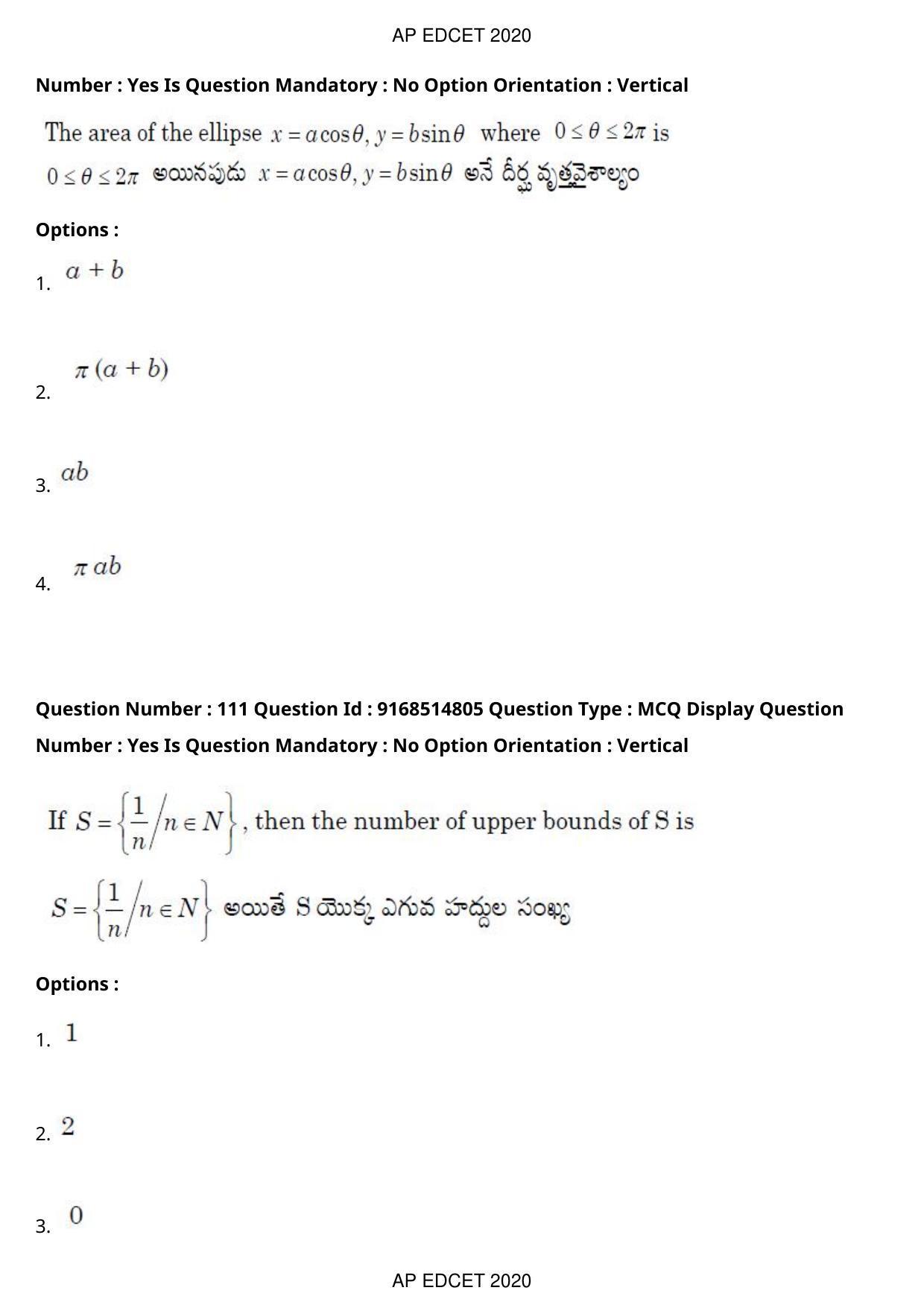 AP EDCET 2020 Maths Question Paper Shift 1 - Page 78