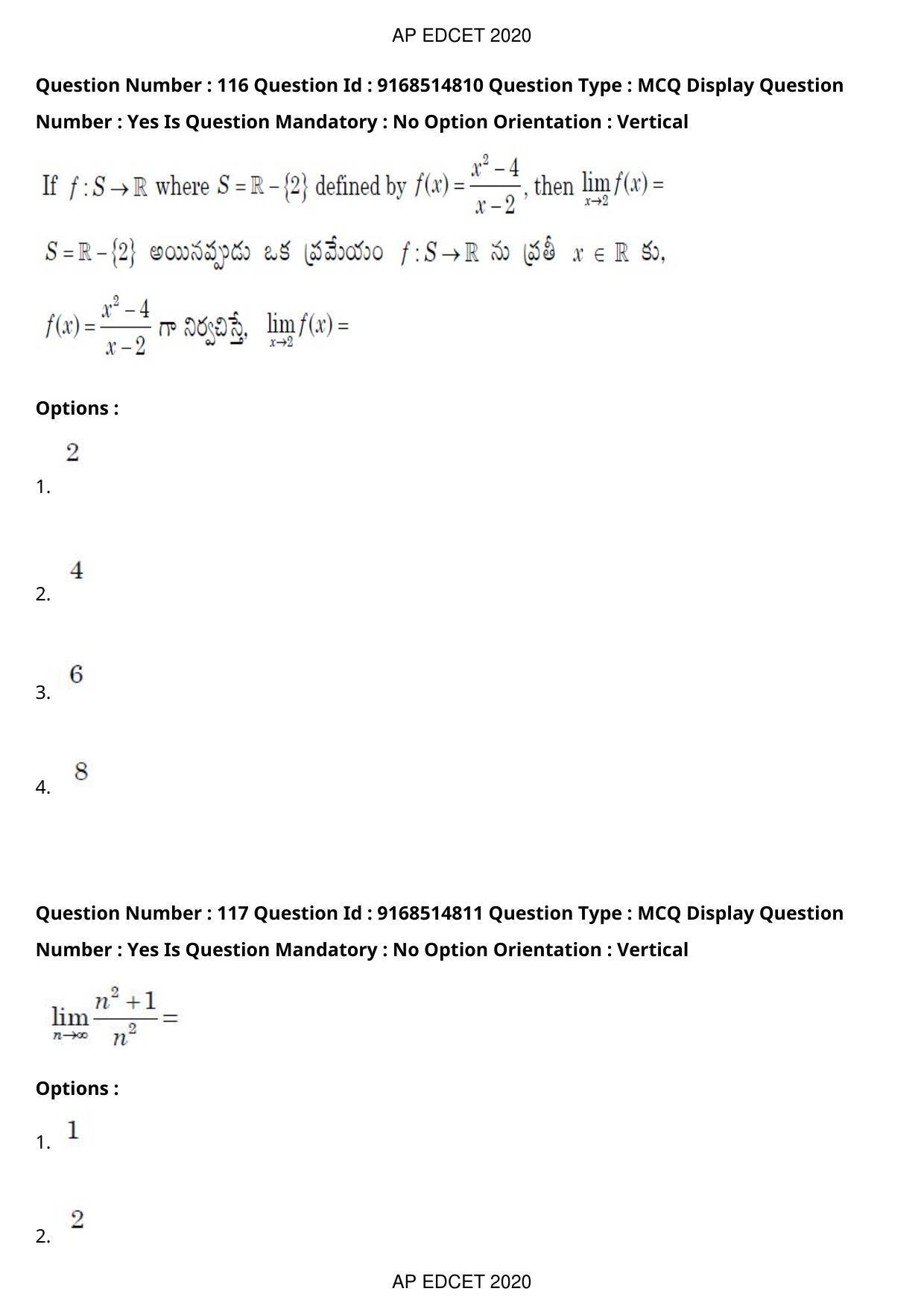 AP EDCET 2020 Maths Question Paper Shift 1 - Page 82