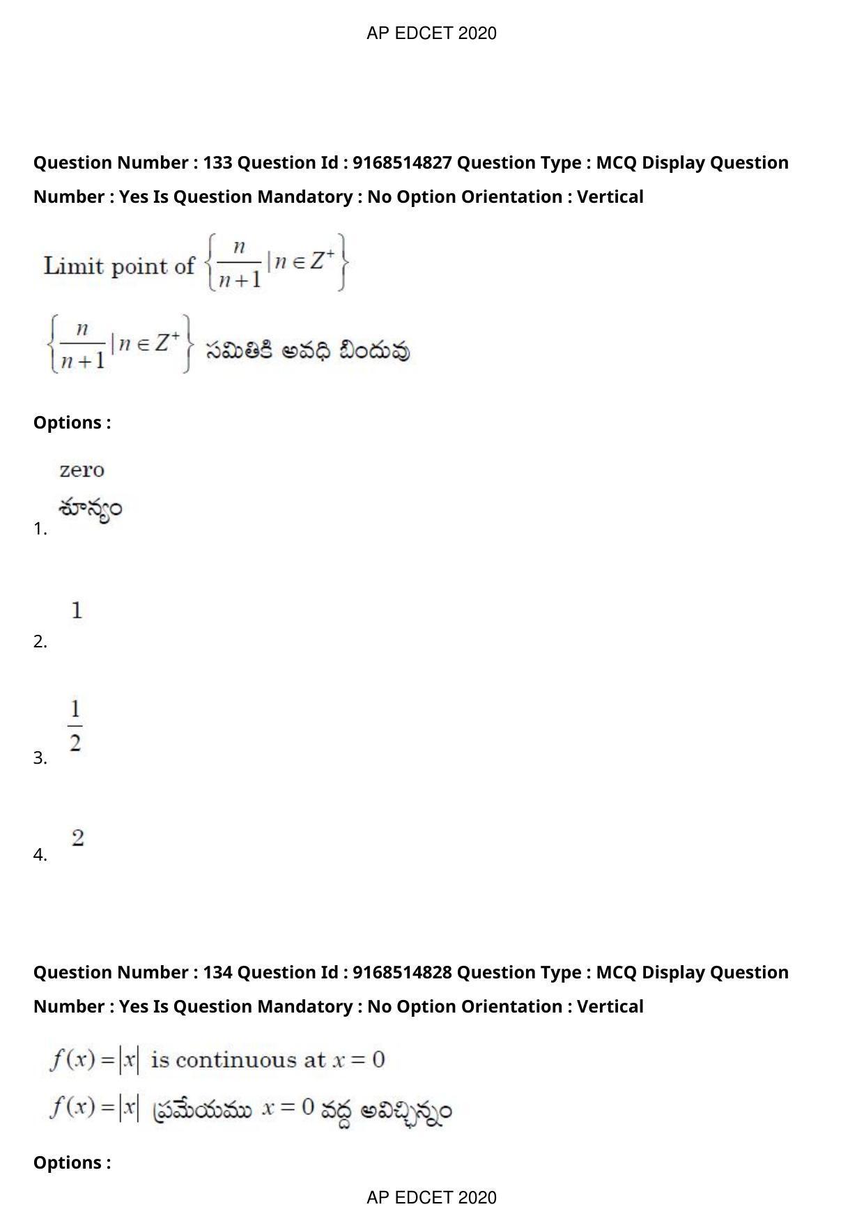 AP EDCET 2020 Maths Question Paper Shift 1 - Page 94