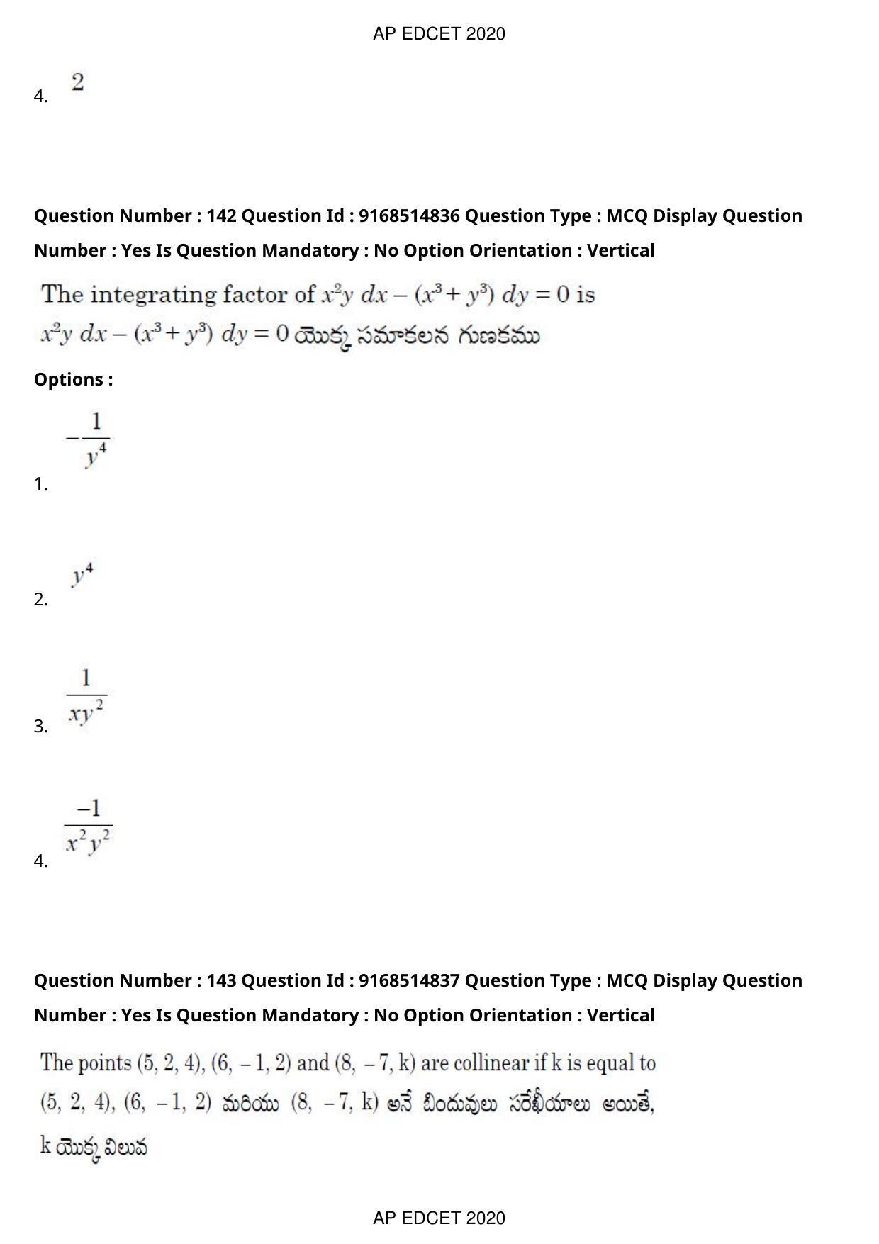 AP EDCET 2020 Maths Question Paper Shift 1 - Page 100