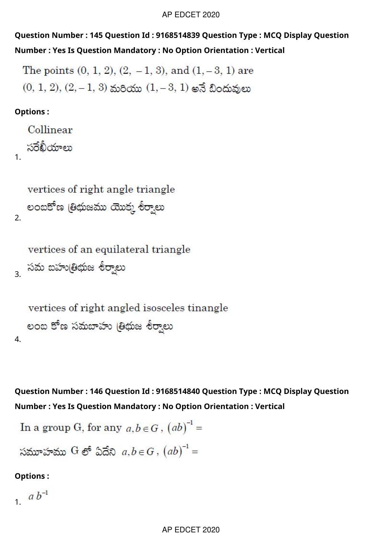 AP EDCET 2020 Maths Question Paper Shift 1 - Page 102