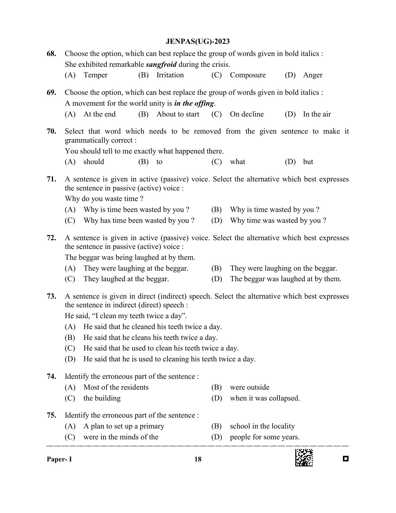 JENPAS (UG) 2023 Question Paper - Page 18