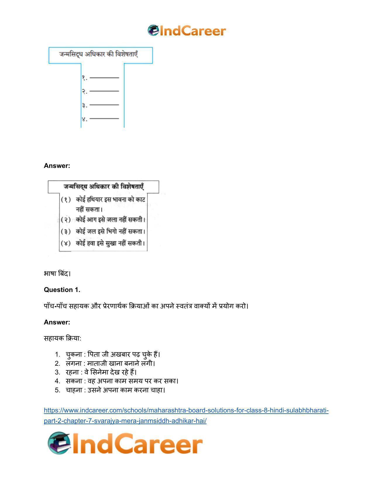 Maharashtra Board Solutions for Class 8- Hindi Sulabhbharati (Part 2): Chapter 7- स्‍वराज्‍य मेरा जन्मसिद्ध अधिकार है - Page 4