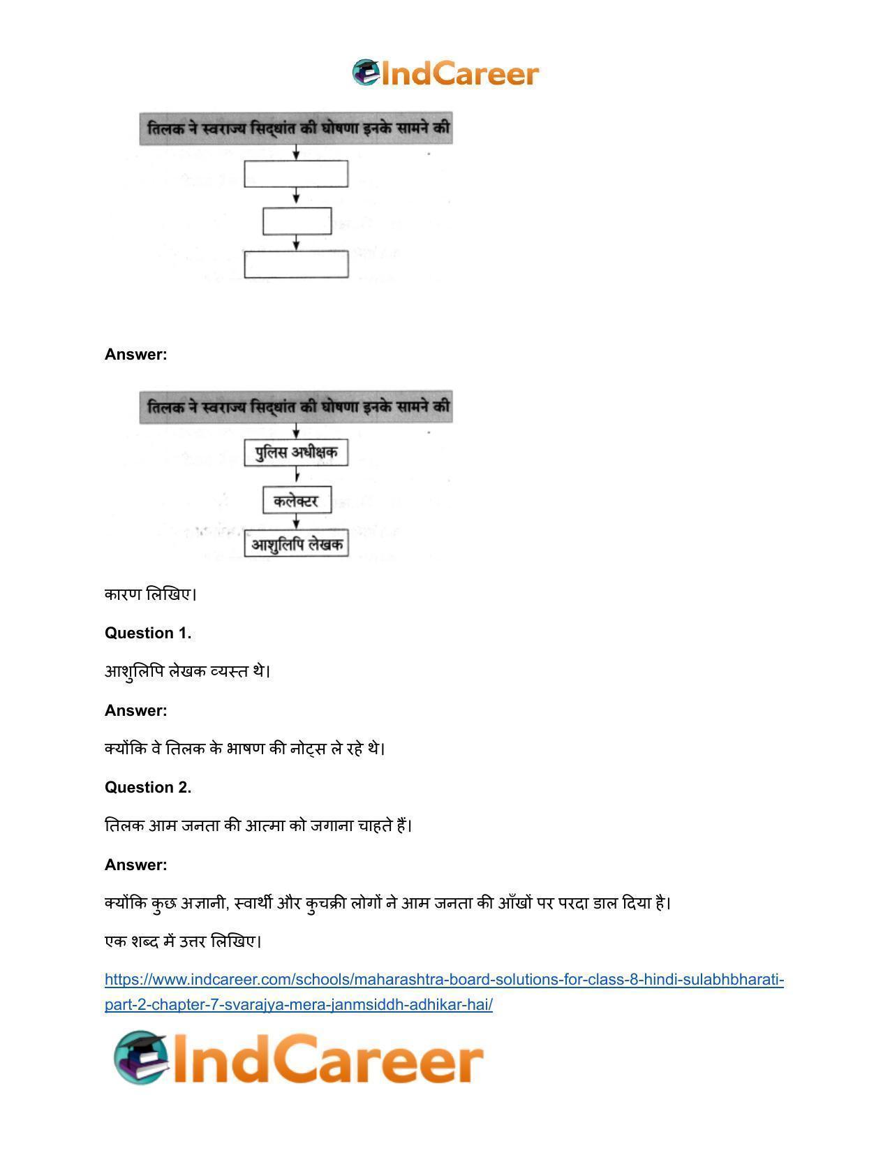 Maharashtra Board Solutions for Class 8- Hindi Sulabhbharati (Part 2): Chapter 7- स्‍वराज्‍य मेरा जन्मसिद्ध अधिकार है - Page 9