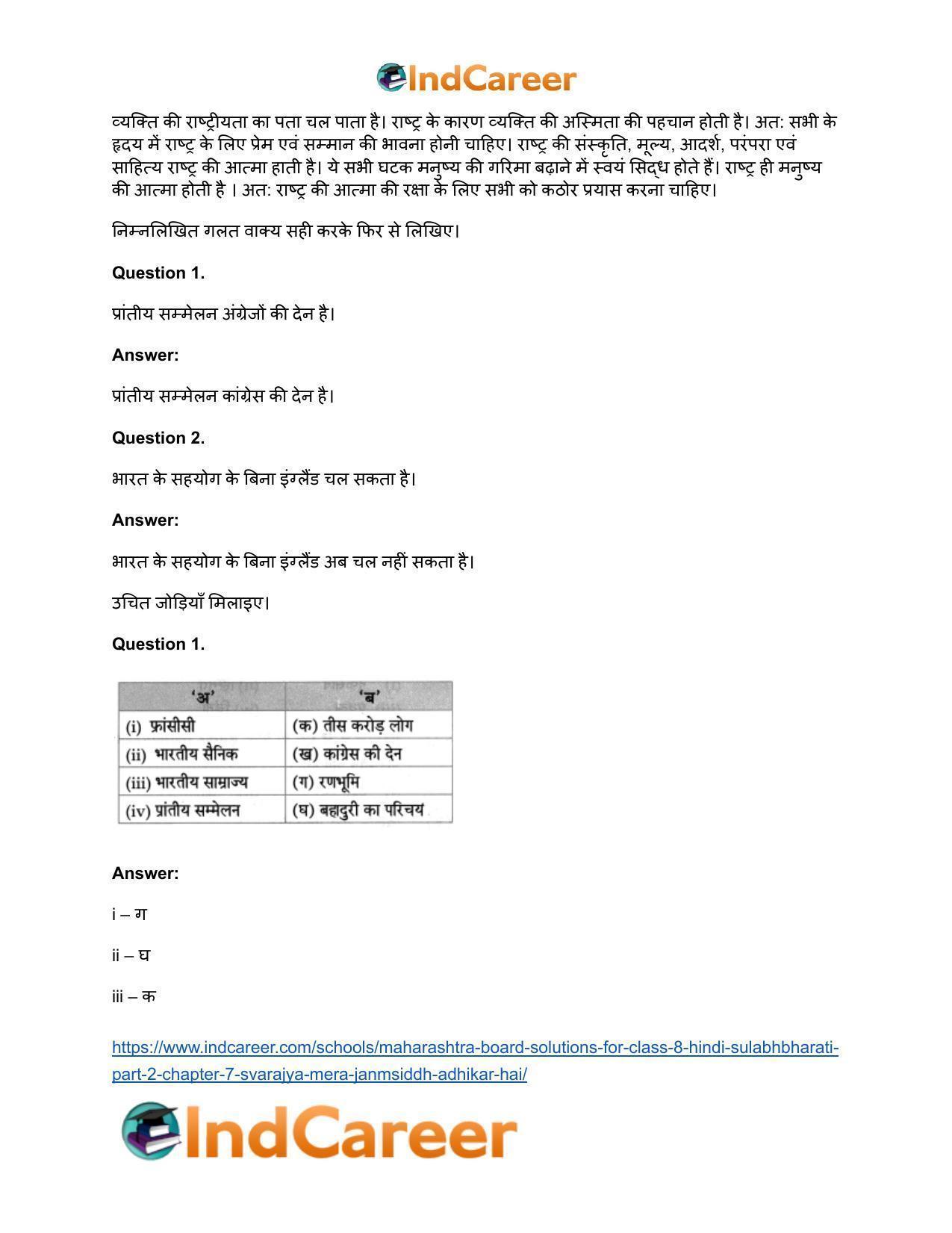 Maharashtra Board Solutions for Class 8- Hindi Sulabhbharati (Part 2): Chapter 7- स्‍वराज्‍य मेरा जन्मसिद्ध अधिकार है - Page 16