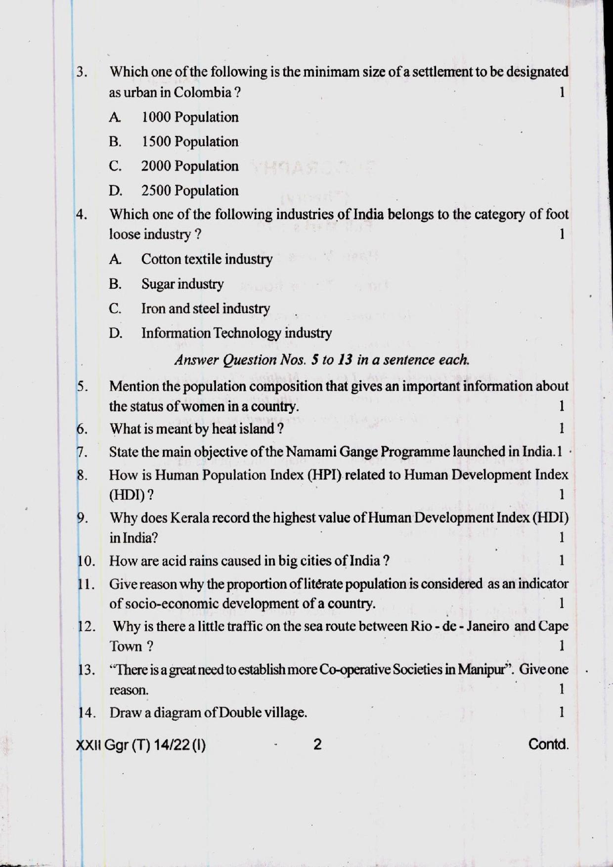 COHSEM 12th Question Papers Improvement 2022 Geography - Page 2