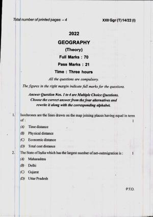 COHSEM 12th Question Papers Improvement 2022 Geography