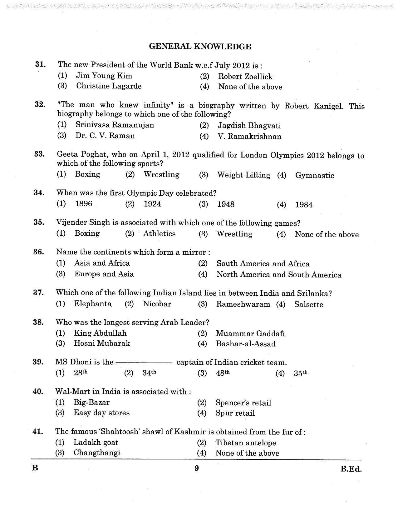 JKBOPEE B.Ed 2012 Question Paper - Page 9