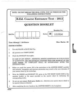 JKBOPEE B.Ed 2012 Question Paper