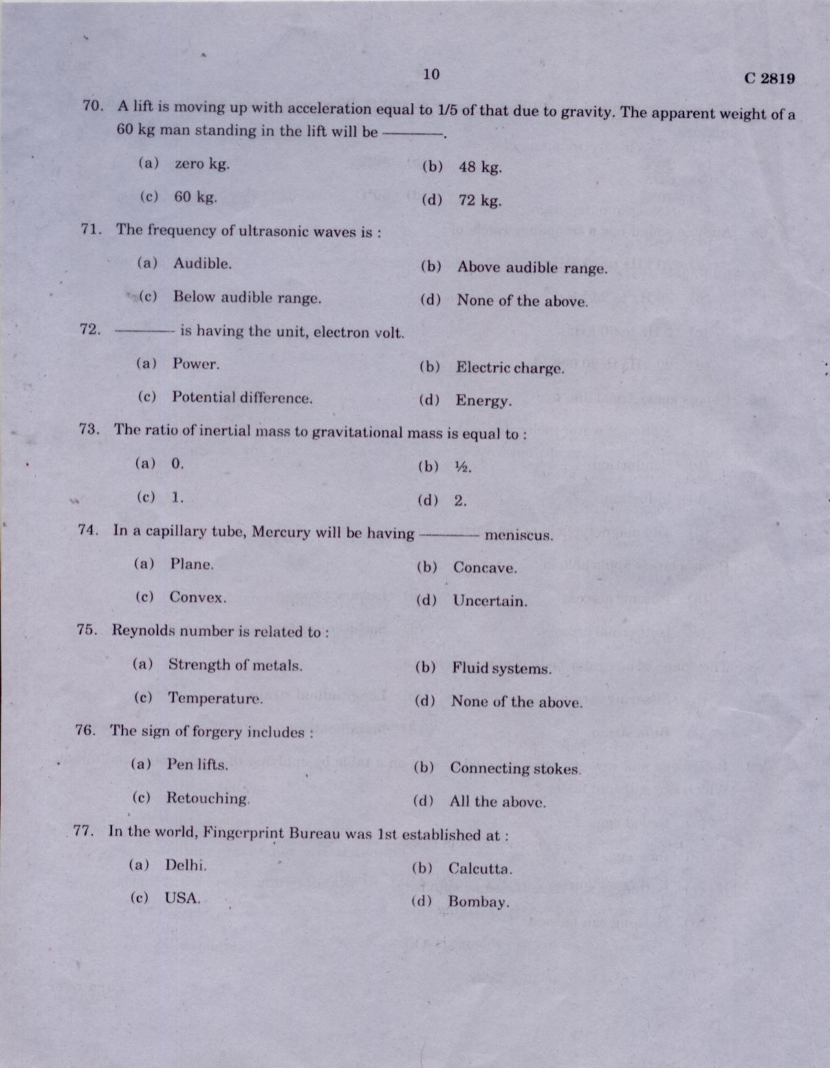 CUCAT 2021 M.Sc Forensic Science Question Paper - Page 10