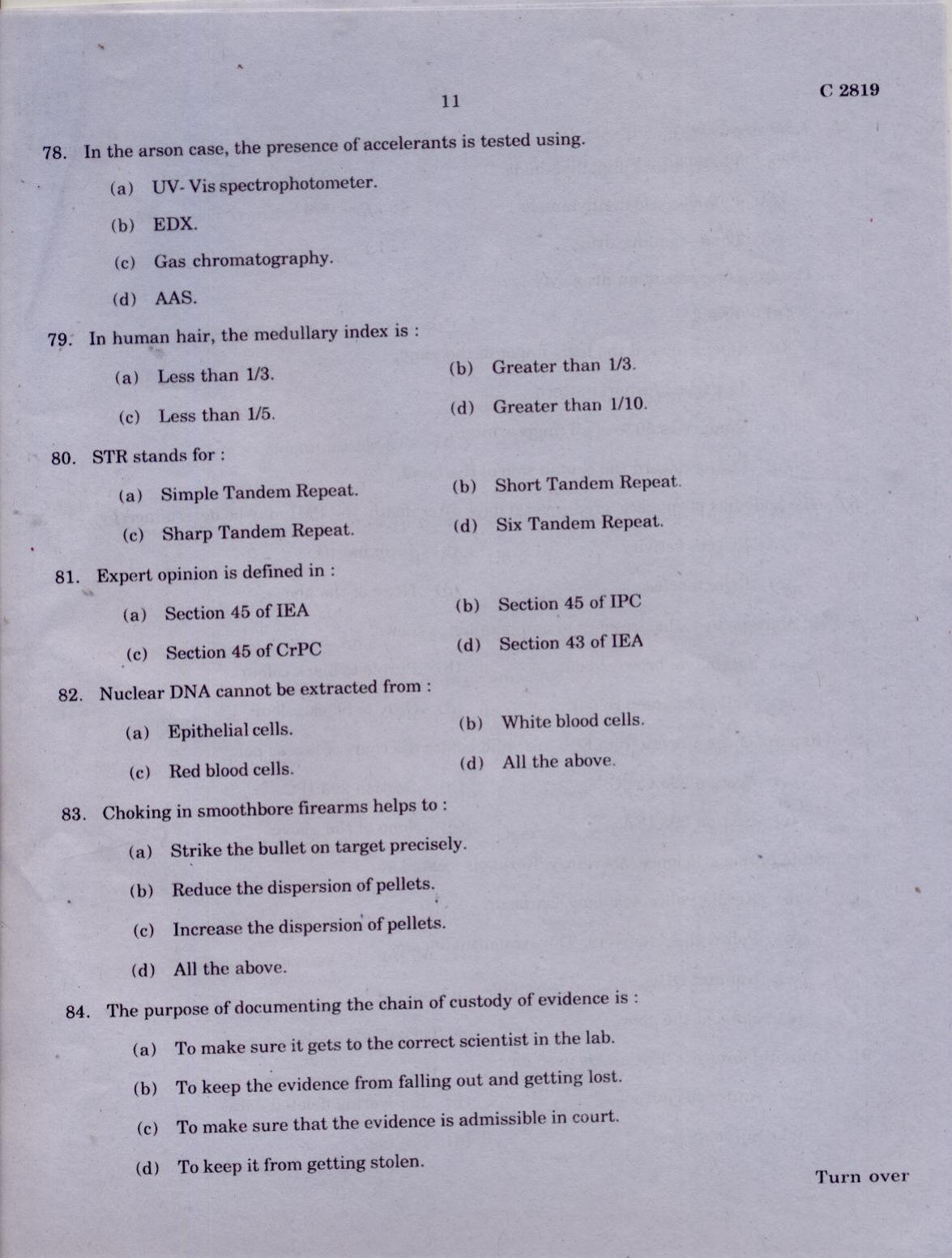 CUCAT 2021 M.Sc Forensic Science Question Paper - Page 11