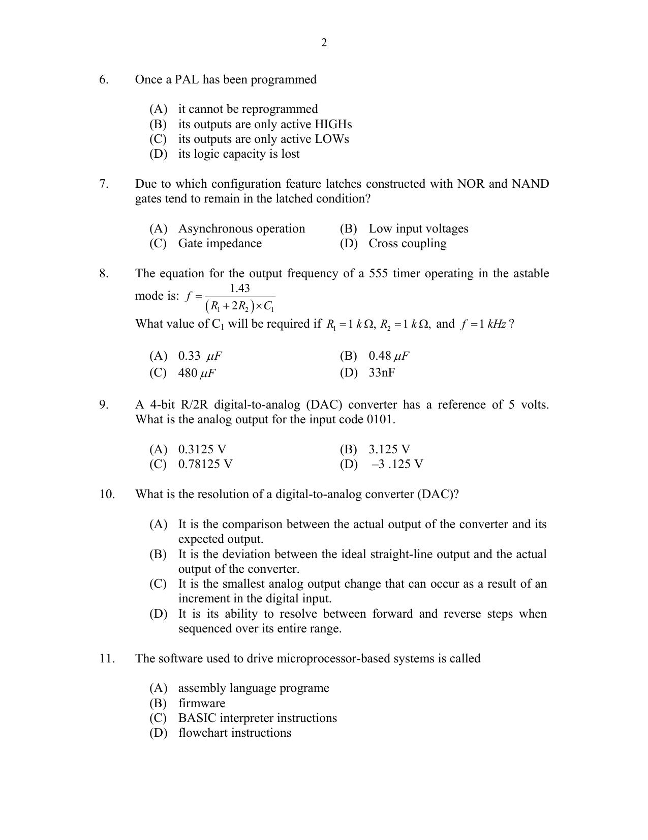 CUSAT CAT 2017 Electronics Question Paper - Page 2