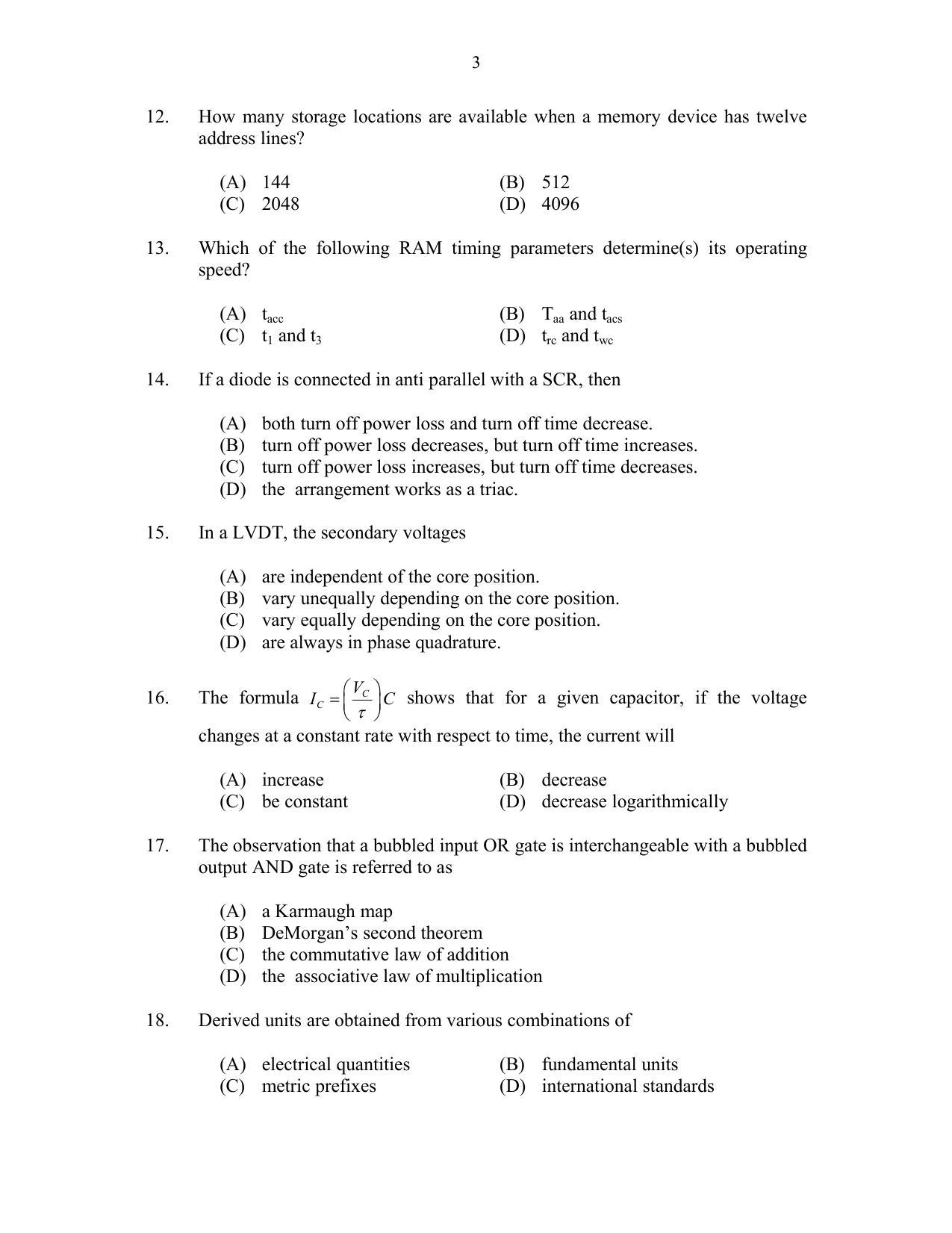 CUSAT CAT 2017 Electronics Question Paper - Page 3