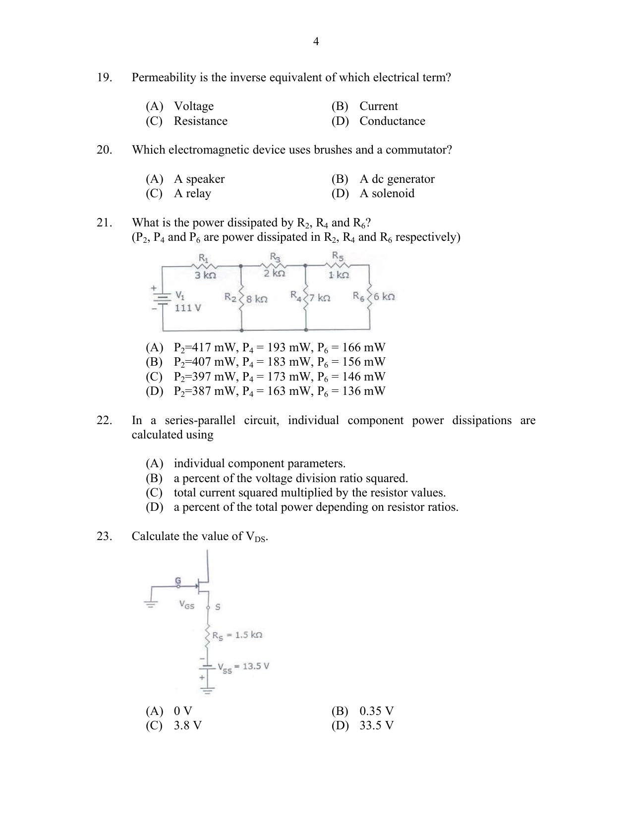 CUSAT CAT 2017 Electronics Question Paper - Page 4