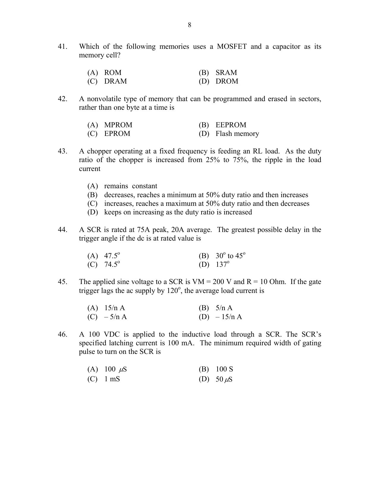 CUSAT CAT 2017 Electronics Question Paper - Page 8