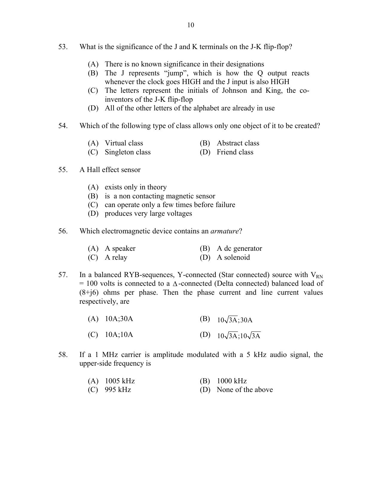 CUSAT CAT 2017 Electronics Question Paper - Page 10
