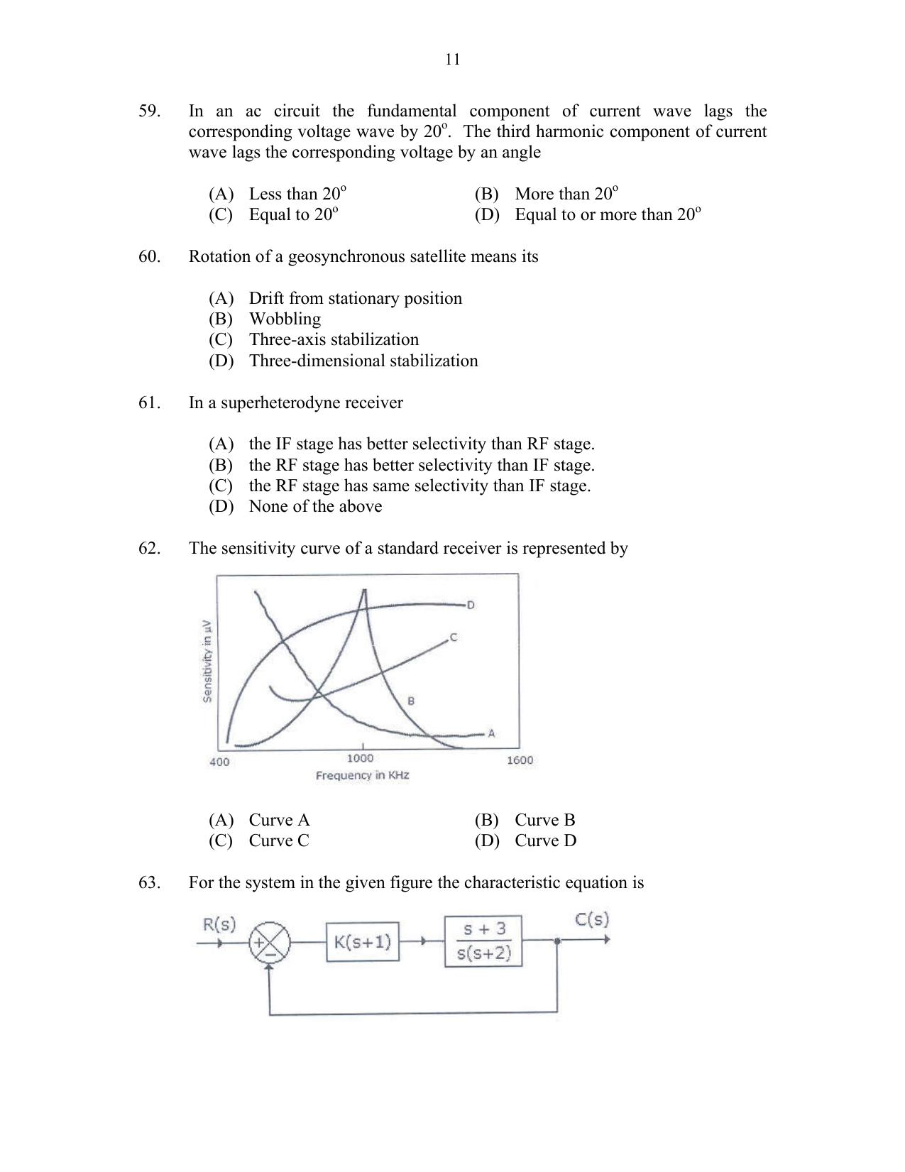 CUSAT CAT 2017 Electronics Question Paper - Page 11