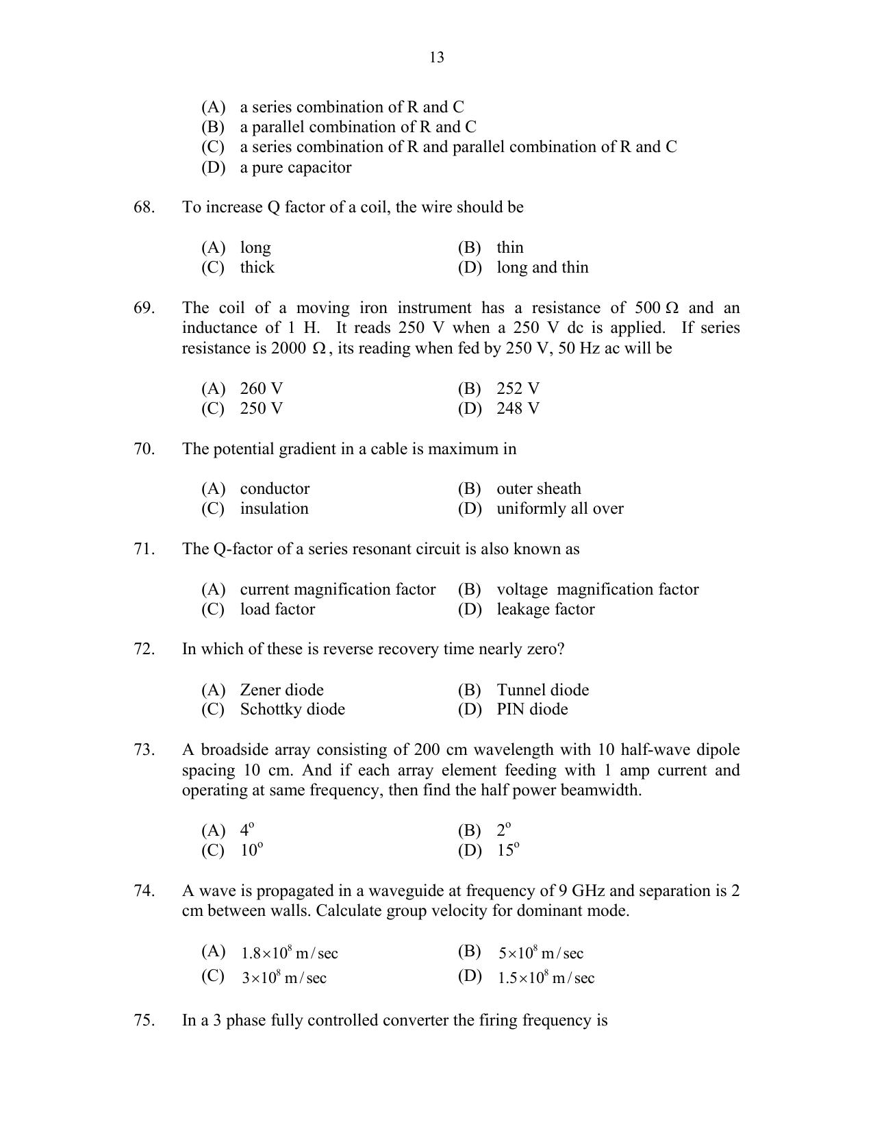 CUSAT CAT 2017 Electronics Question Paper - Page 13