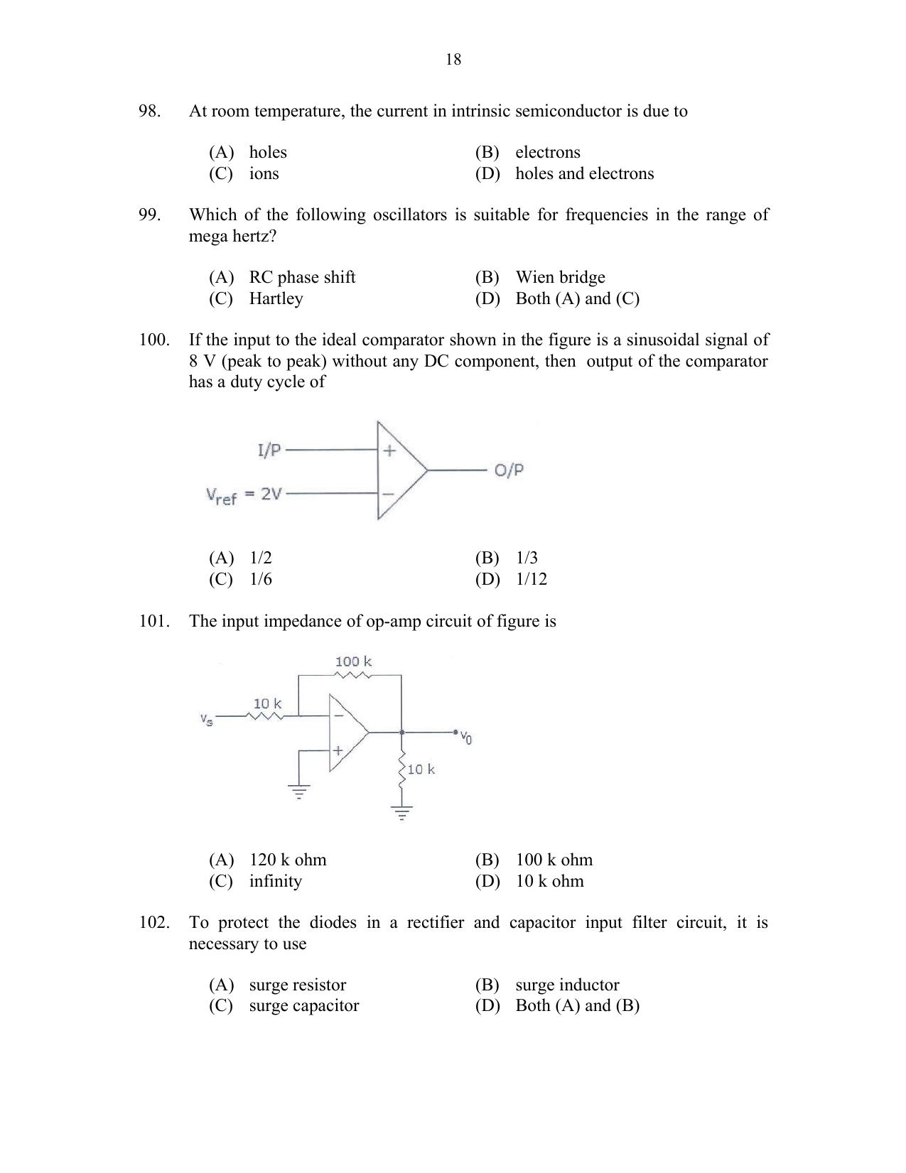 CUSAT CAT 2017 Electronics Question Paper - Page 18