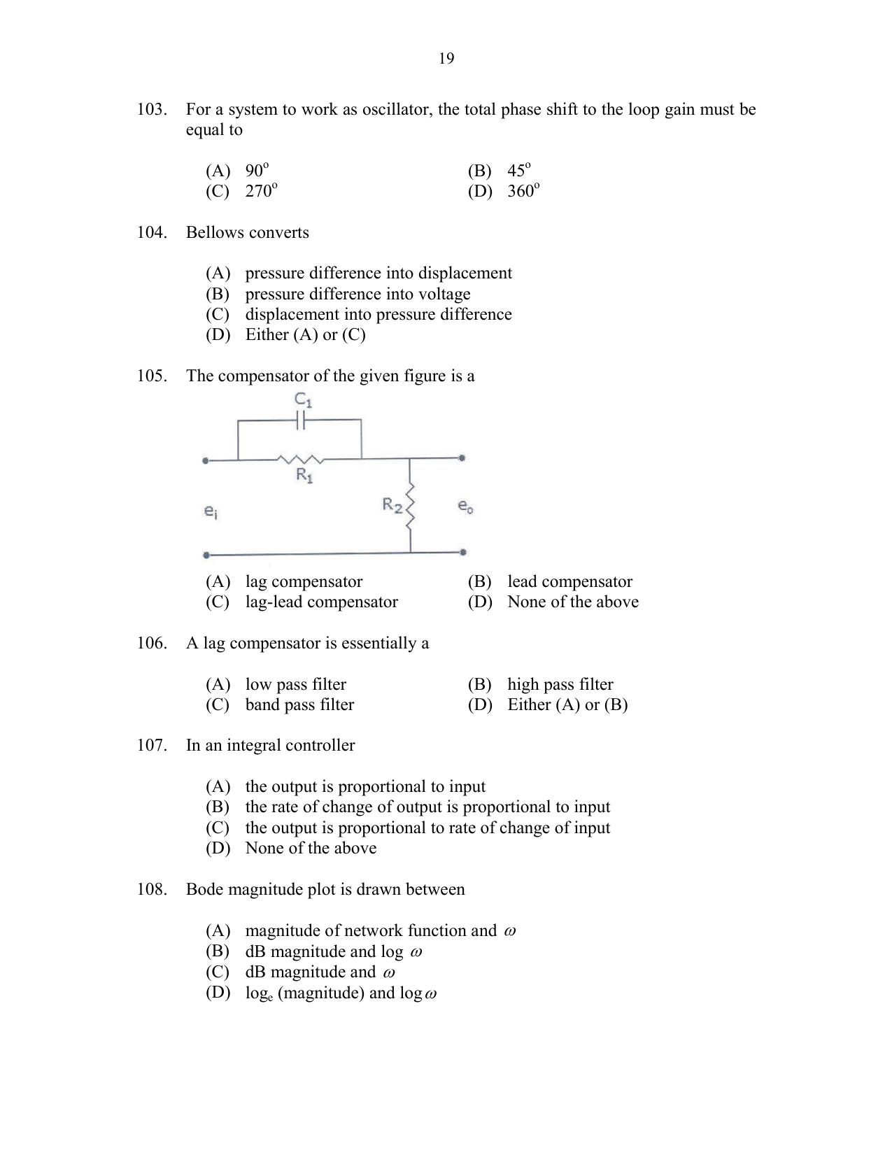 CUSAT CAT 2017 Electronics Question Paper - Page 19