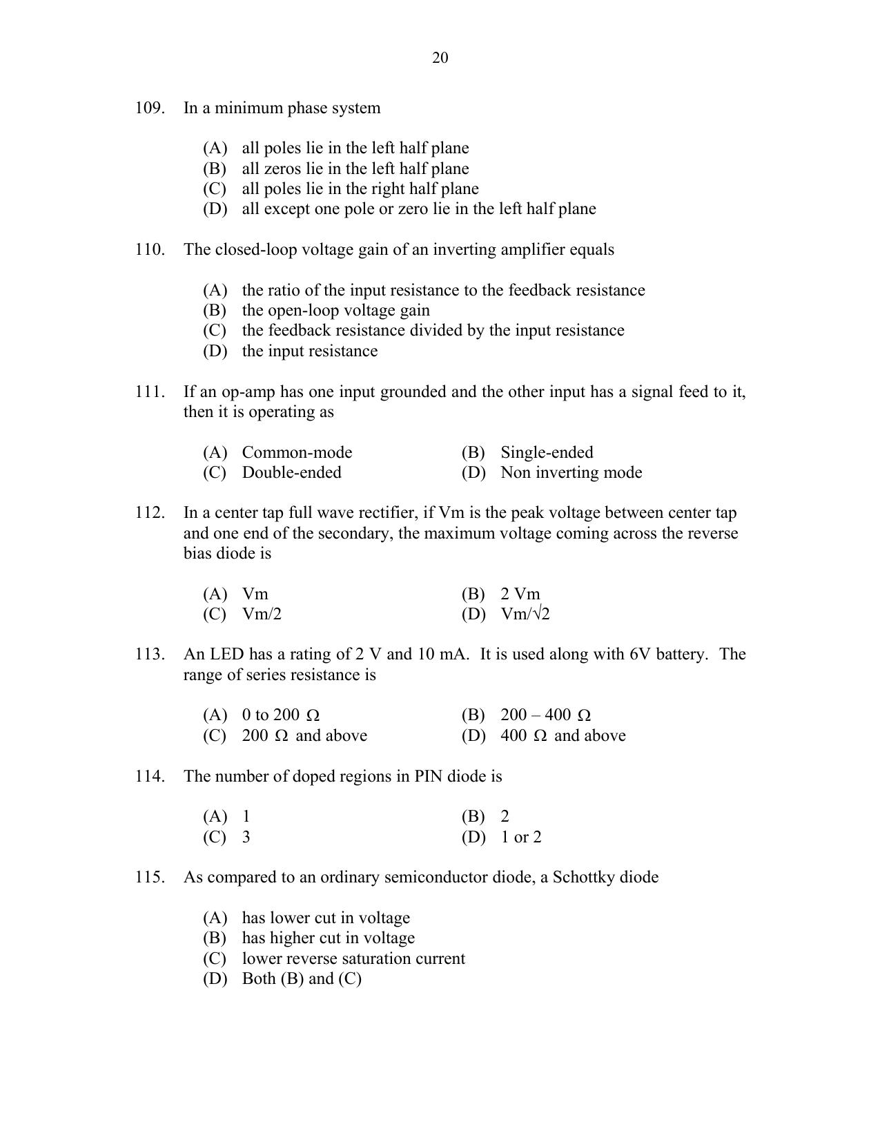 CUSAT CAT 2017 Electronics Question Paper - Page 20