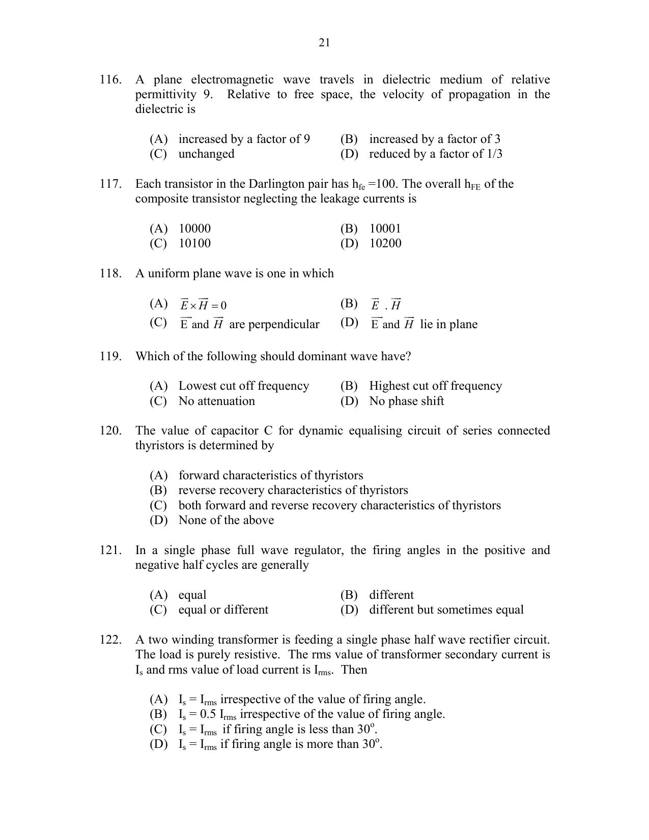 CUSAT CAT 2017 Electronics Question Paper - Page 21