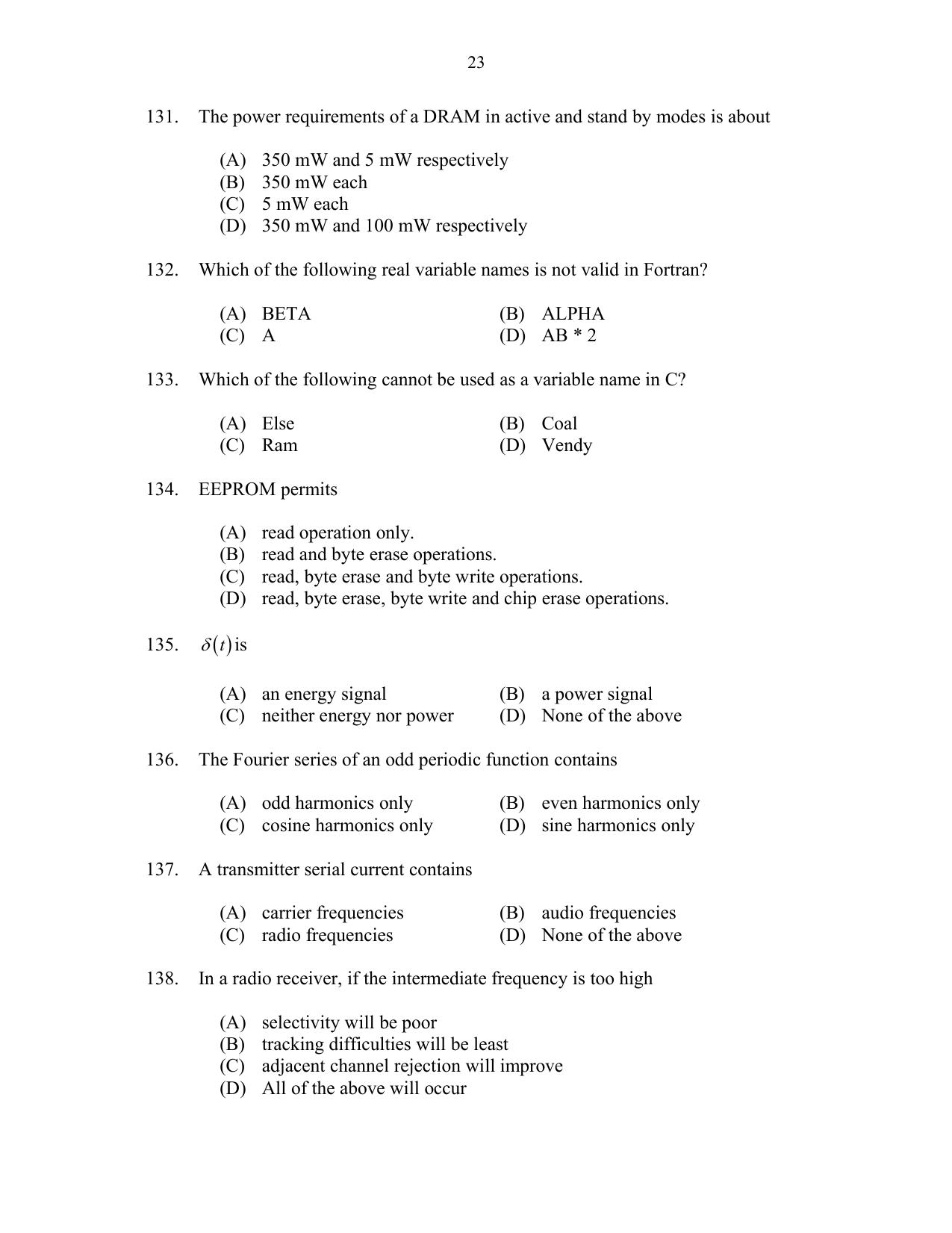 CUSAT CAT 2017 Electronics Question Paper - Page 23